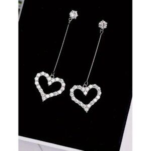 Silver-Tone‎ Rhinestone Heart Dangling Earrings
